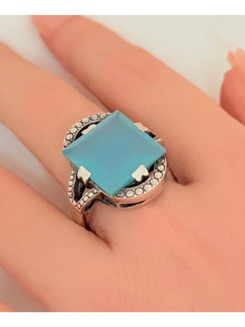 Nicky Butler Sterling Silver Chalcedony Deco Arch Ring Size 10 with Box